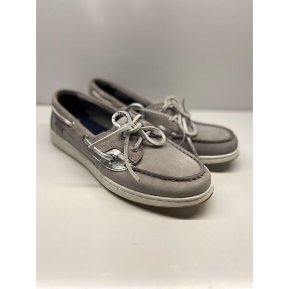 SPERRY COASTFISH EMBOSS GRAY LEATHER BOAT SHOES WOMENS 5.5 / STS87626 - Picture 1 of 12